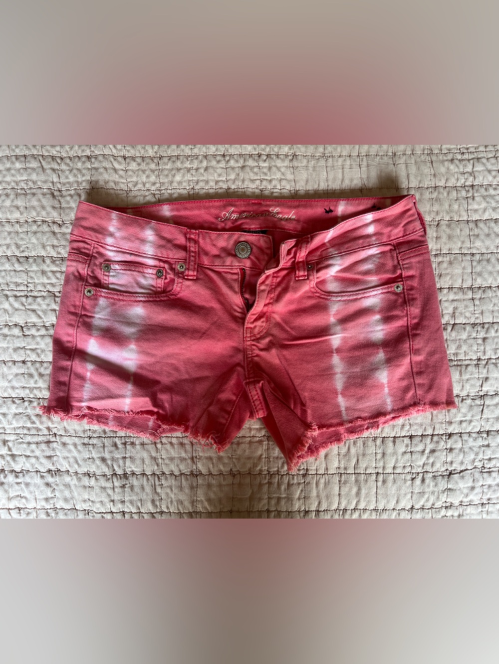 American Eagle Tie-Dye Pink Frayed Denim Shorts